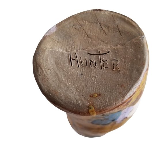 Art Pottery Vase Butterfly Hand Painted Lumpy Bumpy Leans Butterflies Whimsical - Picture 9 of 9